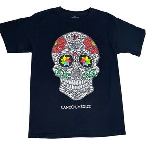 Yacht Club Cancun Mexico Sugar Skull T-Shirt Women Medium Black  Graphic